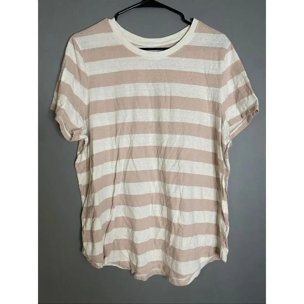 Old Navy Stripe Pink White Scoop Neck Short Sleeve T-shirt Size XXL
